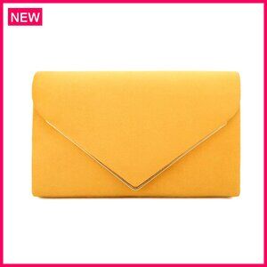 Faux Suede Clutch with Metal Binding, Detachable Chain Strap, Evening Purse